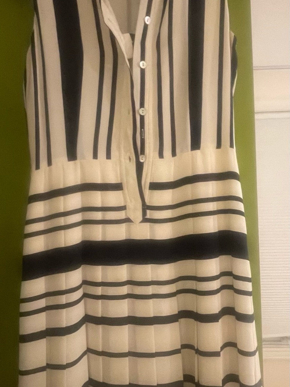 Raoul Navi and Cream Striped Sleeveless Midi Dress Silk